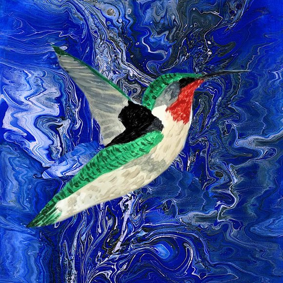 Handmade   Male Hummingbird Wall  Blue Background Picture Framed Art Pri… - Picture 1 of 7